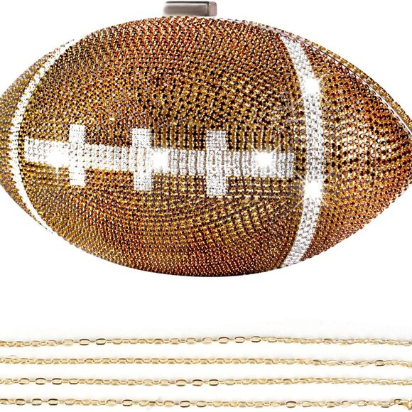 Bling Rhinestone Football Shaped Rugby Quirky Bag Purse Shoulder Handbag with Cr